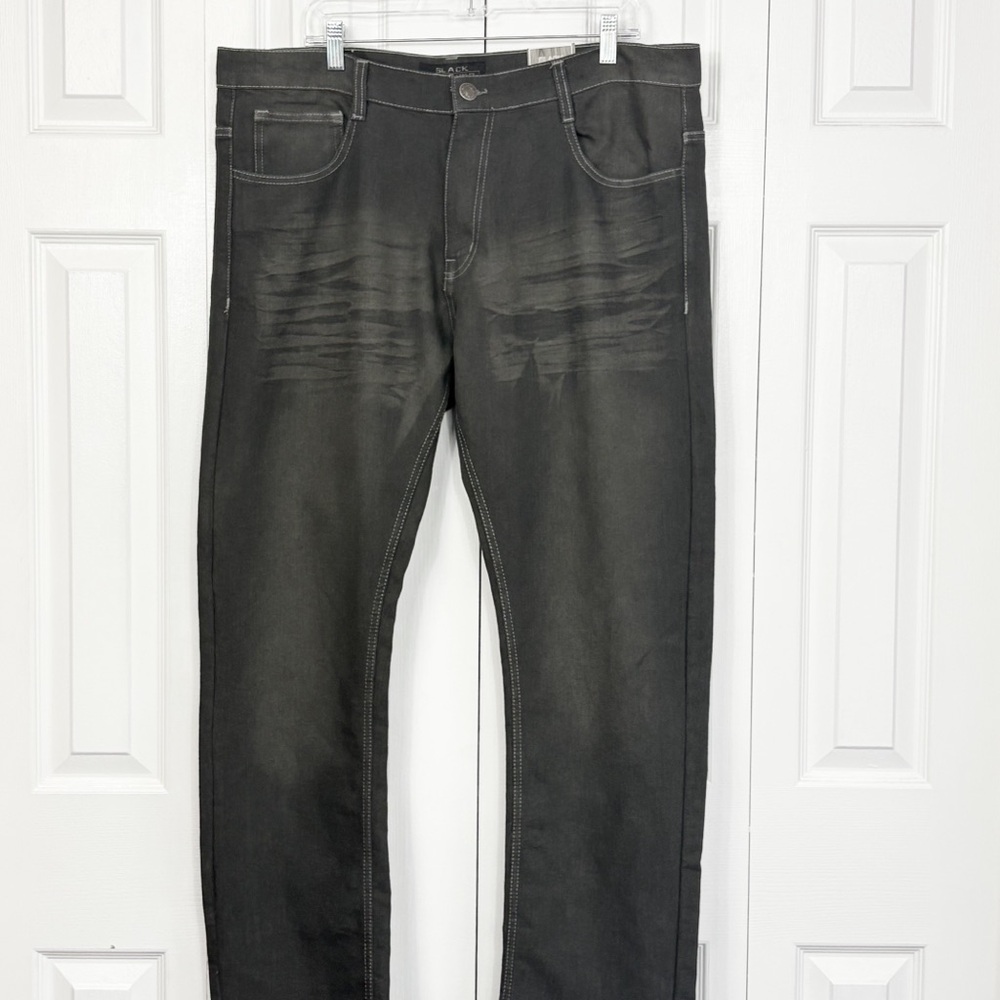 NWT Black Lacquer Grunge Black Denim Slim Straight Jeans 38X32